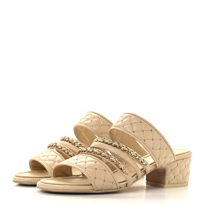 Chanel Lambskin Quilted Chain Mule Sandals 38.5 Beige 4 of 9