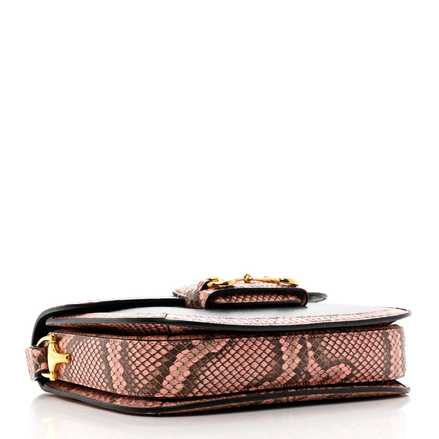 Azalea Calfskin Snakeskin Horsebit 1955 Shoulder Bag Black Pink