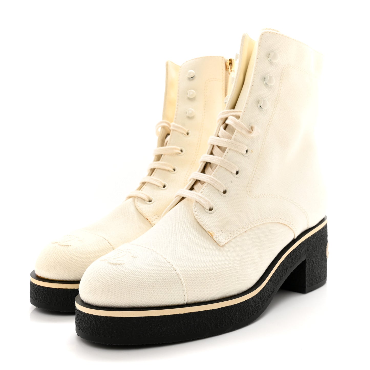 Fabric CC Lace Up Boots 41 White