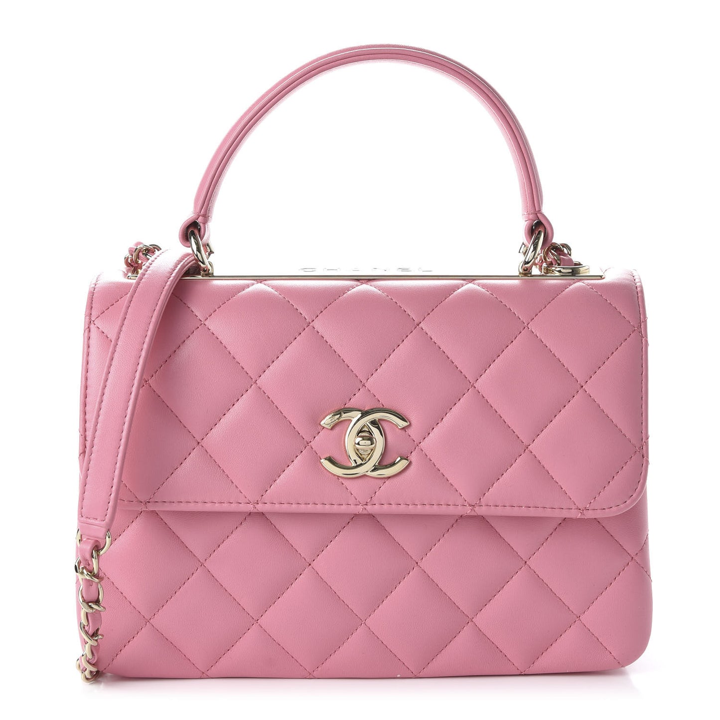 Lambskin Quilted Small Trendy CC Flap Dual Handle Bag Pink