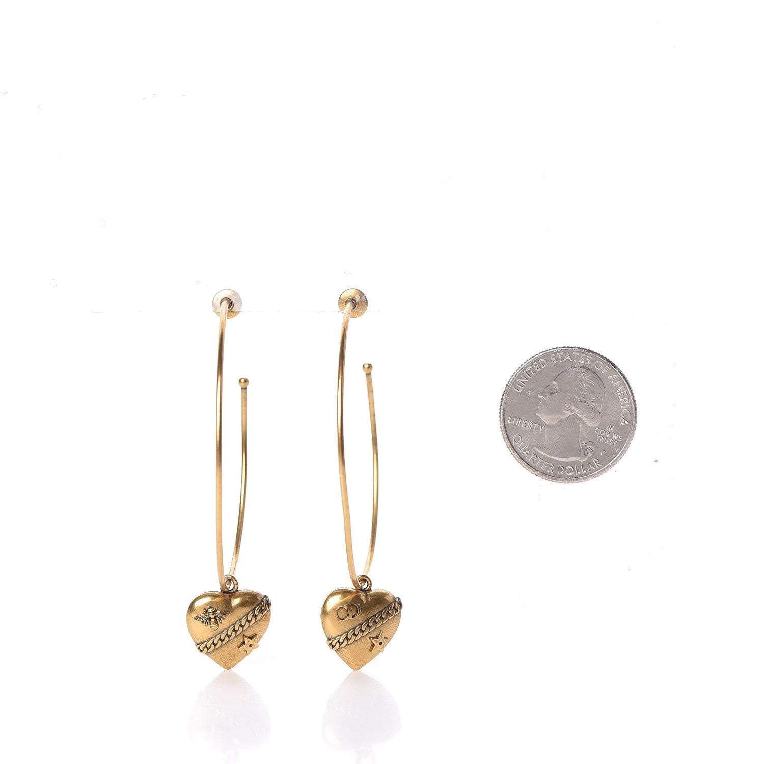 Christian Dior Metal Heart Hoop Earrings Gold 2 of 5