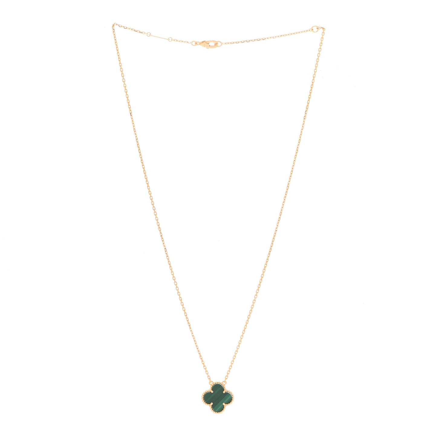 18K Yellow Gold Malachite Vintage Alhambra Pendant Necklace