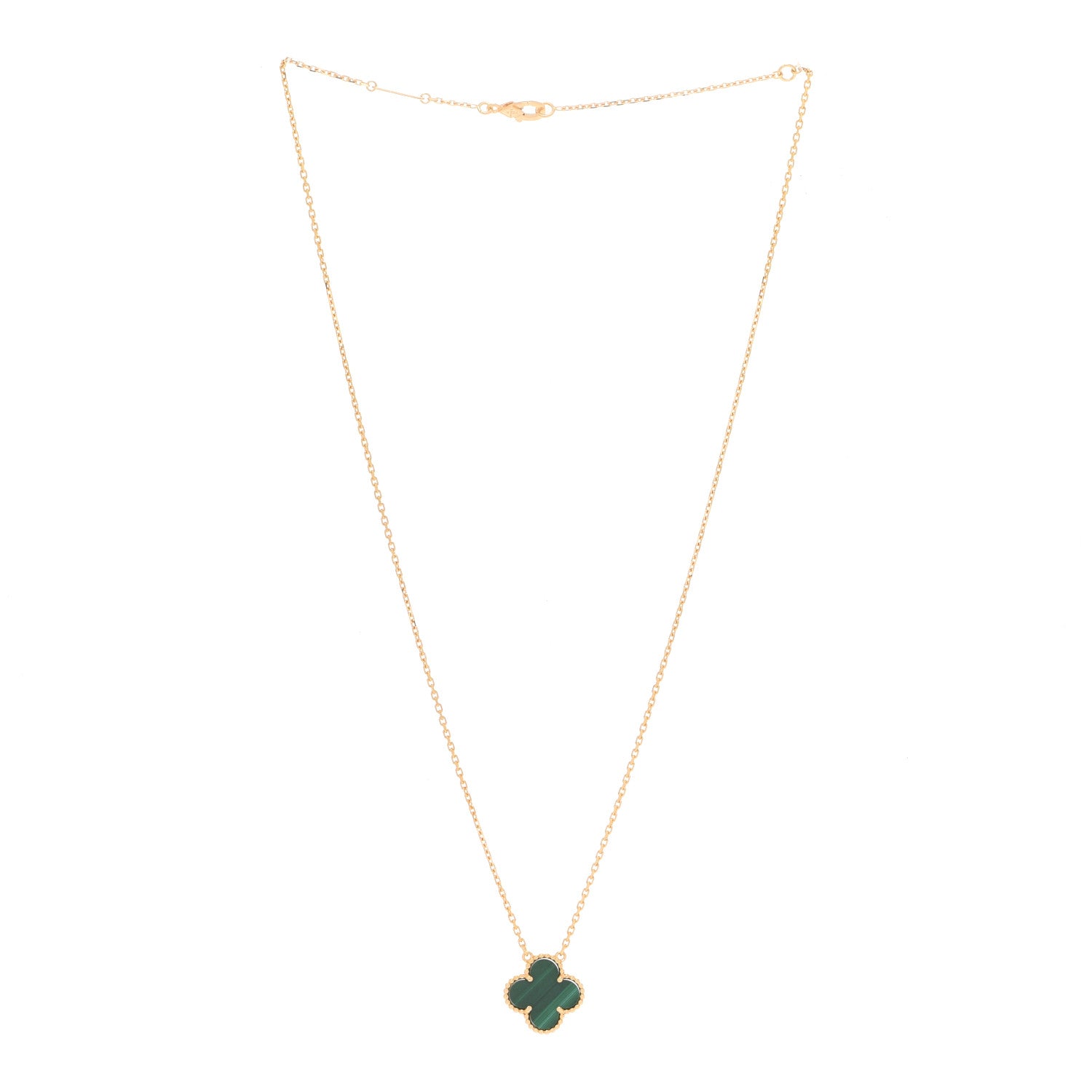 Van Cleef & Arpels 18K Yellow Gold Malachite Vintage Alhambra Pendant Necklace 3 of 7