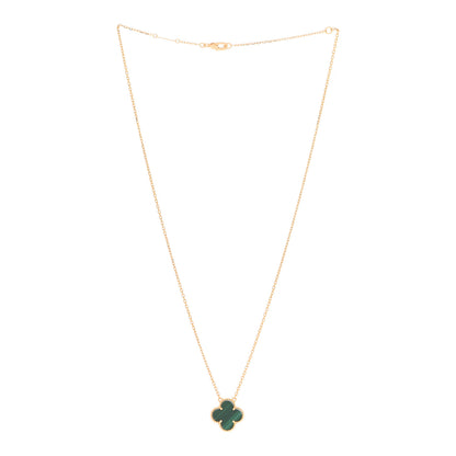 Van Cleef & Arpels 18K Yellow Gold Malachite Vintage Alhambra Pendant Necklace 3 of 7