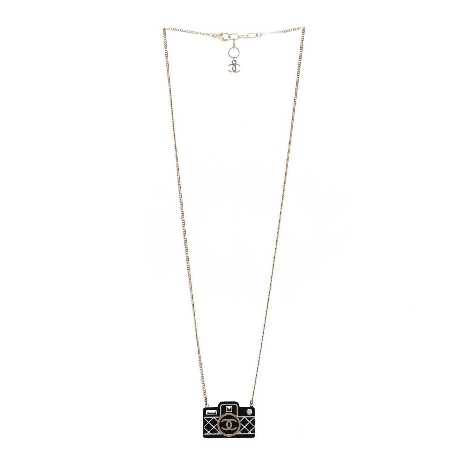 Chanel Resin Camera CC Necklace Black Gold 3 of 7