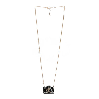 Chanel Resin Camera CC Necklace Black Gold 3 of 7