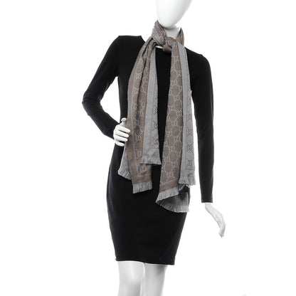 Gucci Wool Monogram Fringe Scarf Gray 2 of 5