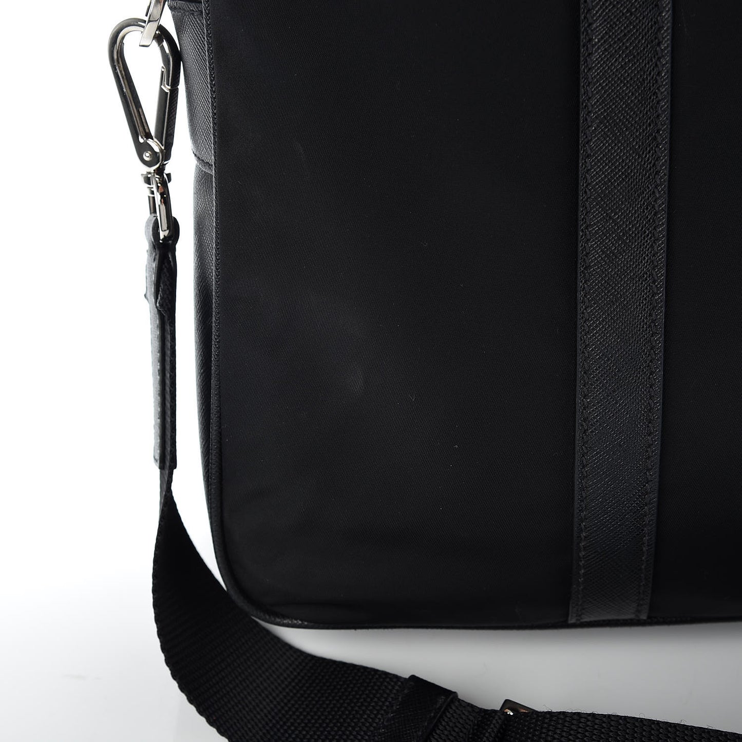 Tessuto Nylon Saffiano Metal Triangle Logo Work Bag Black