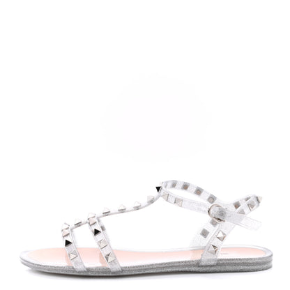 Valentino Garavani PVC Jelly Glitter Rockstud Caged Sandals 38 SIlver 1 of 8