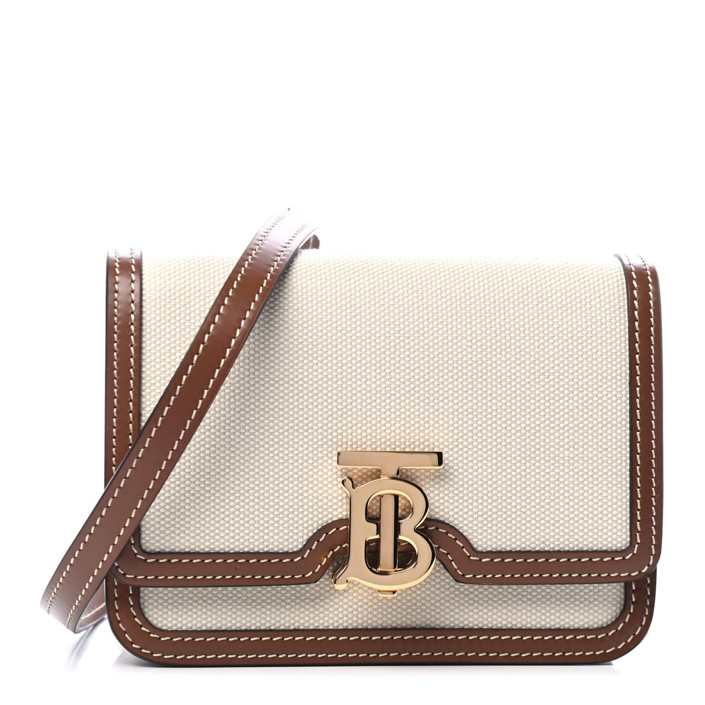 Canvas Calfskin Small TB Bag Natural