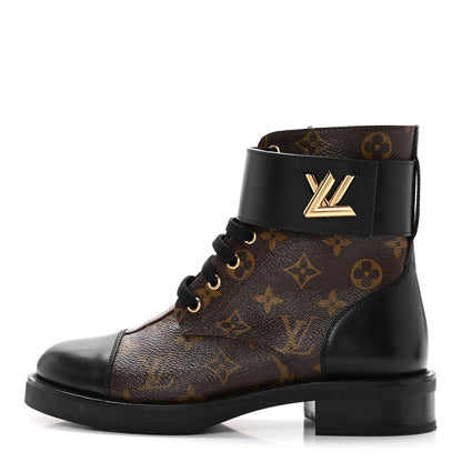 Louis Vuitton Calfskin Monogram Wonderland Flat Ranger Boots 38 Black 1 of 11