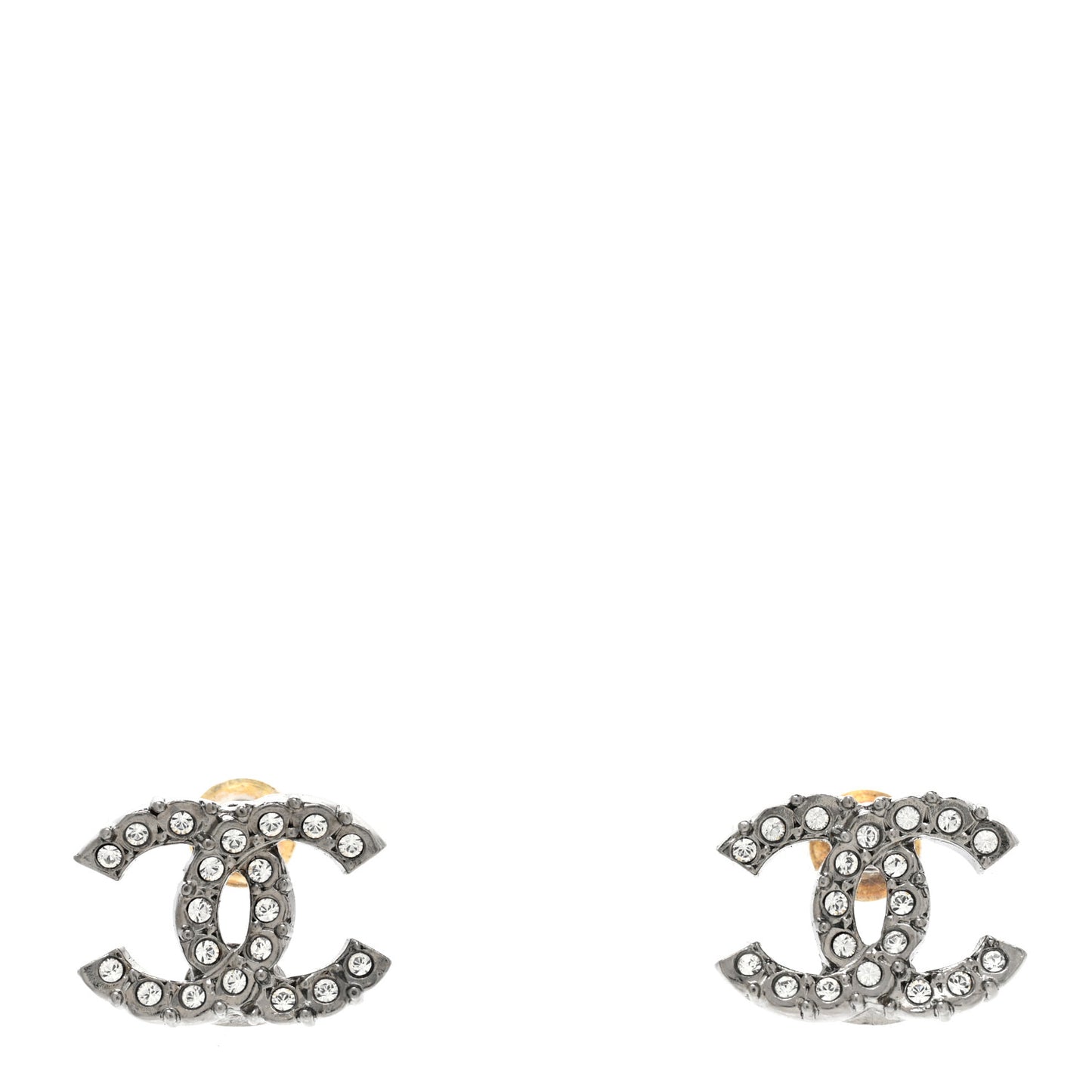 Ruthenium CHANEL Crystal Studded CC Earrings