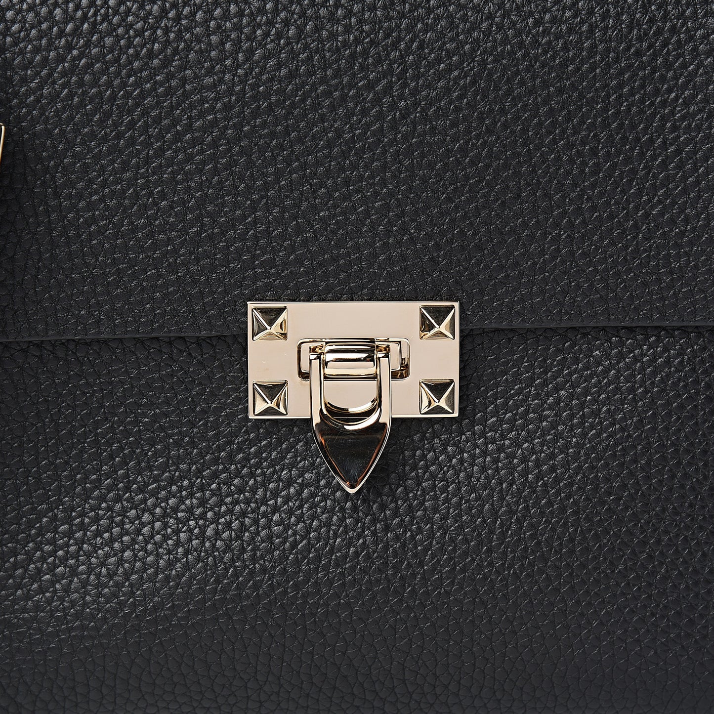 Pebbled Calfskin Rockstud Flip Lock Flap Messenger Black