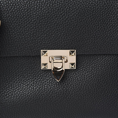 Valentino Garavani Pebbled Calfskin Rockstud Flip Lock Flap Messenger Black 8 of 8