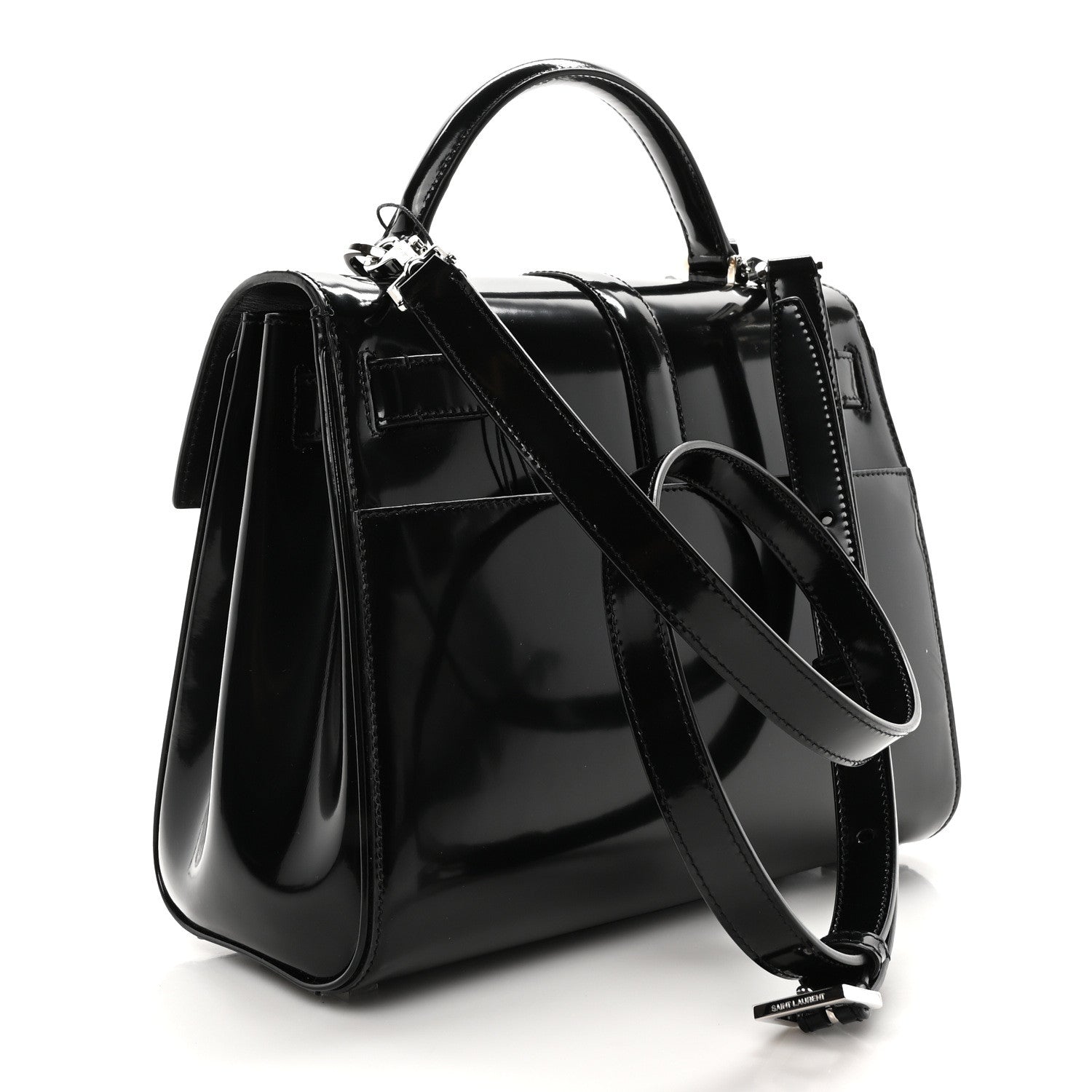 Saint Laurent Shiny Calfskin Le Fermoir Top Handle Bag Small Black 3 of 9