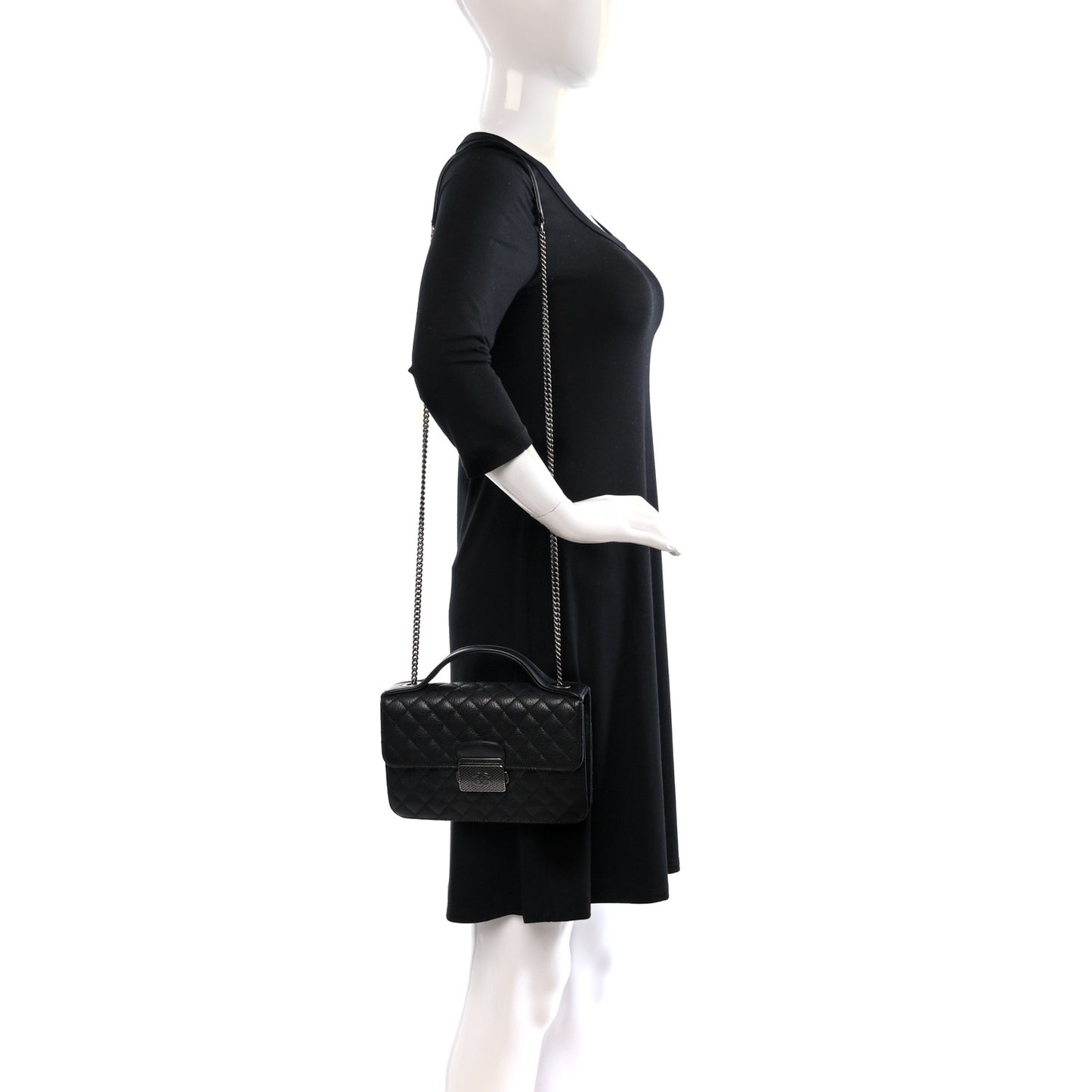 Goatskin Quilted Small CC University Top Handle Flap Black
