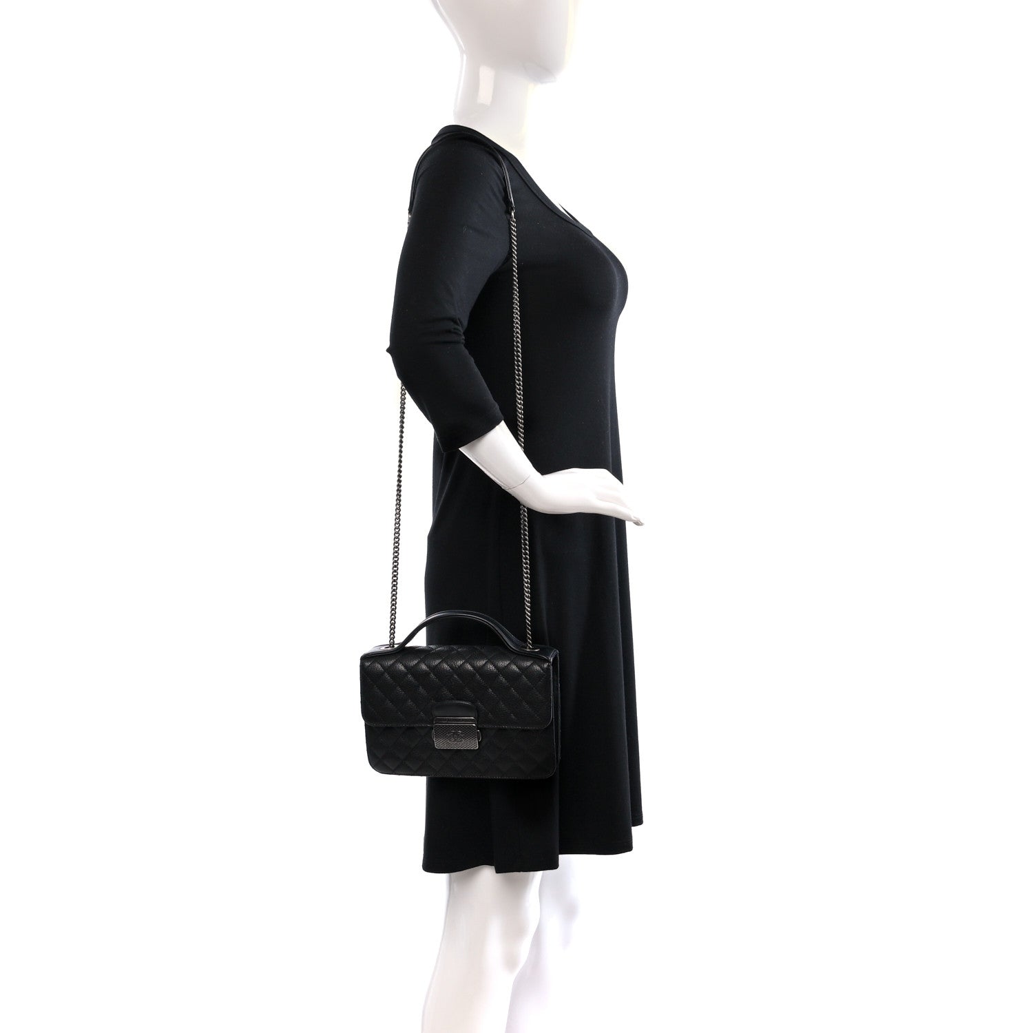 Chanel Goatskin Quilted Small CC University Top Handle Flap Black 2 of 9