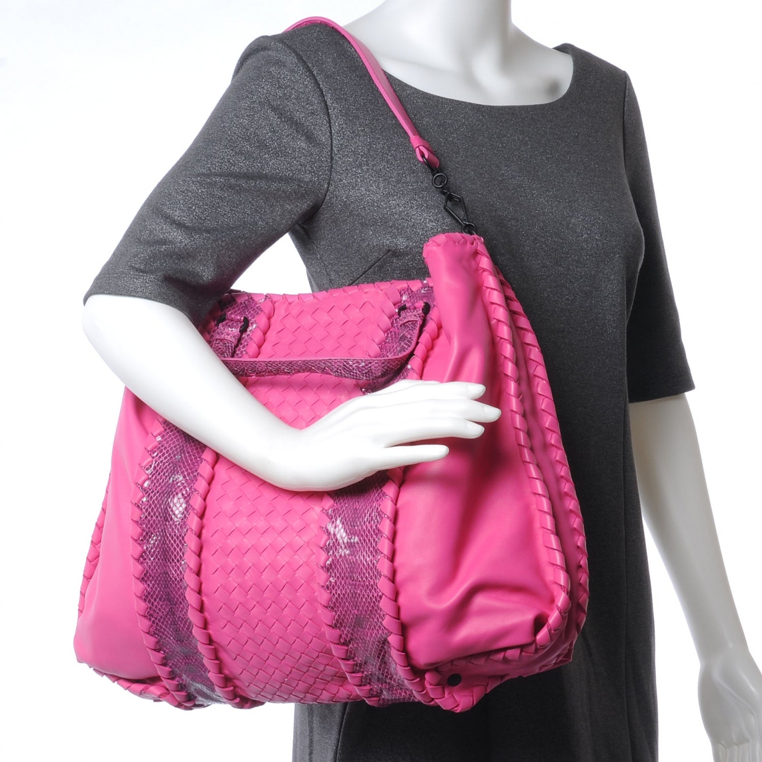Bottega Veneta Nappa Intrecciato Python Tote Shocking Pink 2 of 8