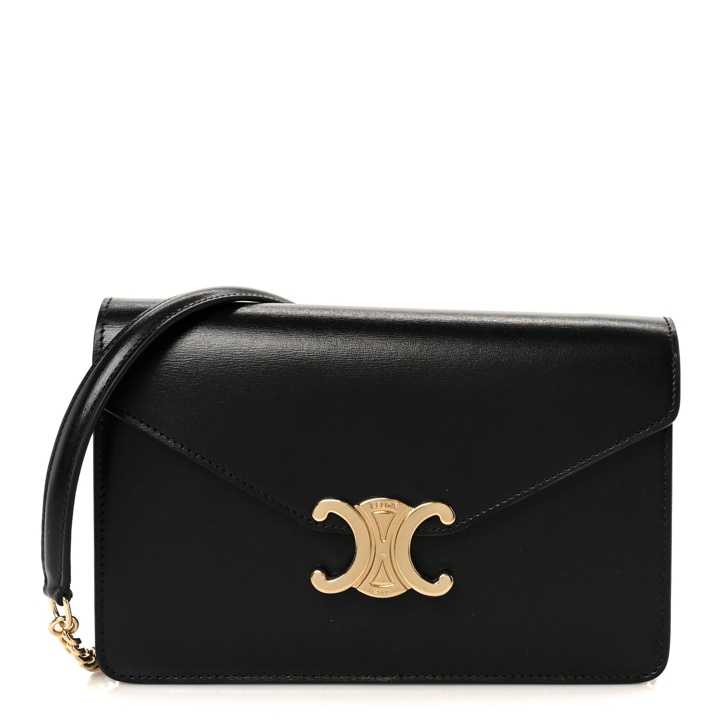 Shiny Calfskin Triomphe Margo Wallet on Chain Black
