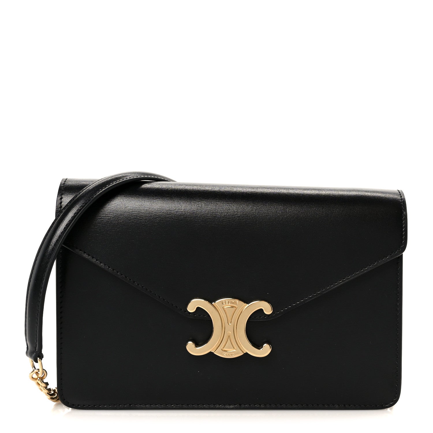 Celine Shiny Calfskin Triomphe Margo Wallet on Chain Black 1 of 10