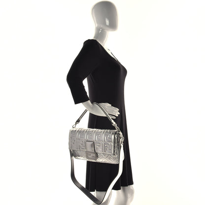 Fendi Vitello Catalan Mirror FF 1974 Embossed Large Baguette Argento 5 of 15