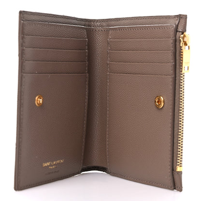 Saint Laurent Grain De Poudre Matelasse Chevron Monogram Zipped Two-Part Wallet Dark Latte 5 of 11