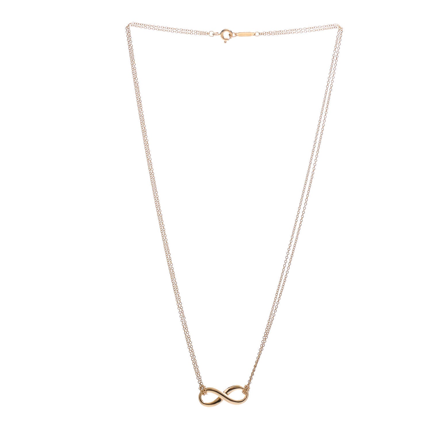 Tiffany 18K Yellow Gold Infinity Double Chain Pendant Necklace 3 of 6