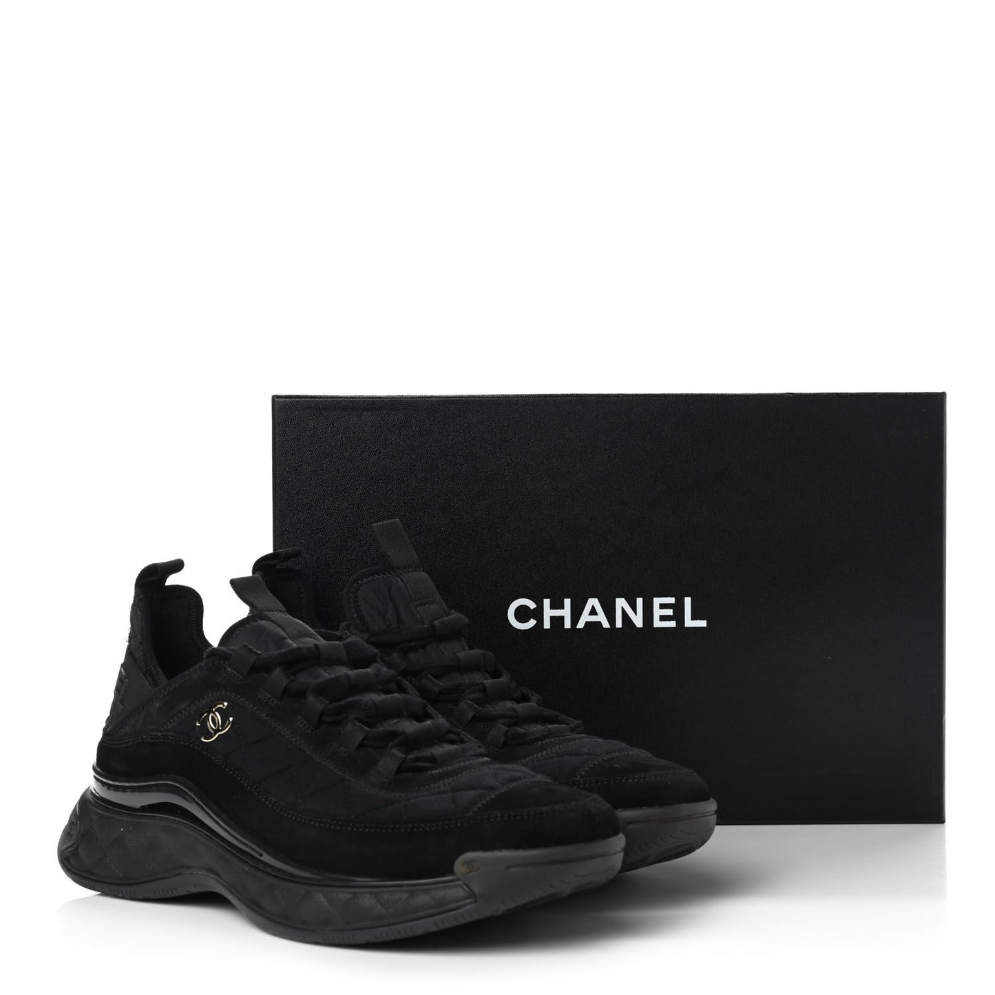 Suede Calfskin Mixed Fibers CC Sneakers 40 Black