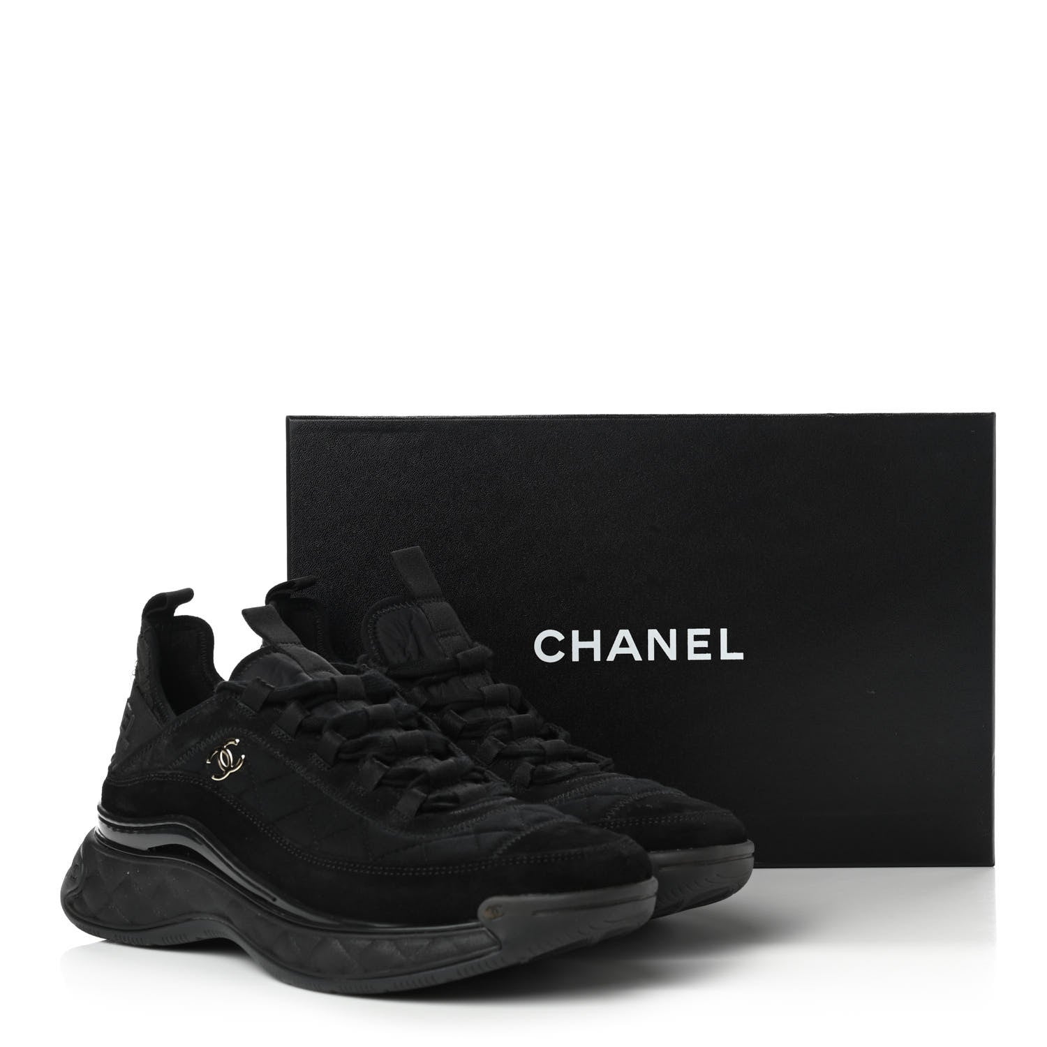 Chanel Suede Calfskin Mixed Fibers CC Sneakers 40 Black 9 of 10