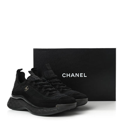 Chanel Suede Calfskin Mixed Fibers CC Sneakers 40 Black 9 of 10
