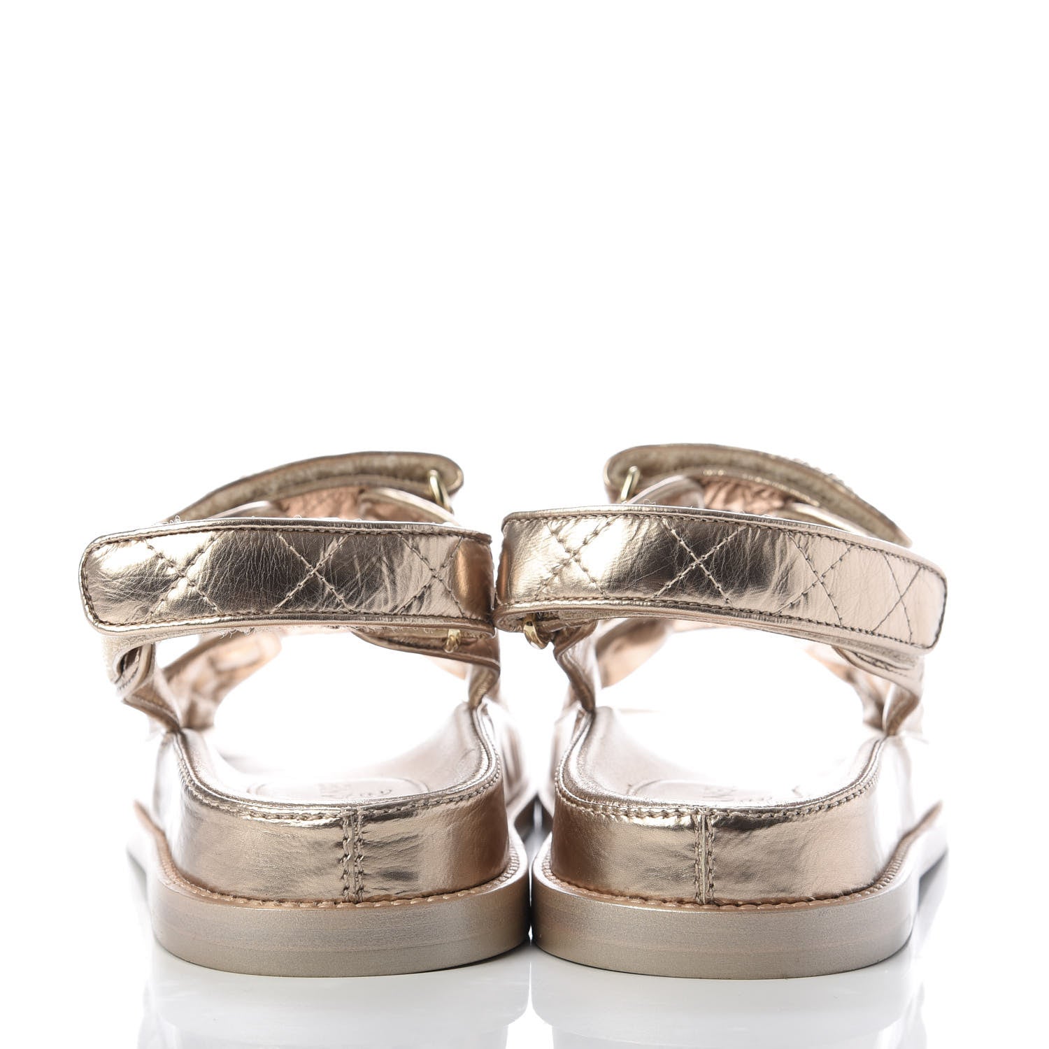 Chanel Iridescent Lambskin Velcro Dad Sandals 37 Light Bronze 5 of 10