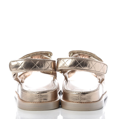 Chanel Iridescent Lambskin Velcro Dad Sandals 37 Light Bronze 5 of 10