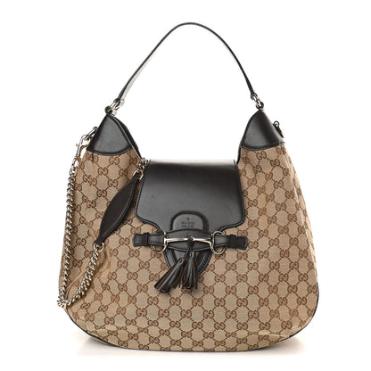 Gucci Monogram Margaux Calfskin Medium Emily Hobo Beige Ebony Cocoa 1 of 11