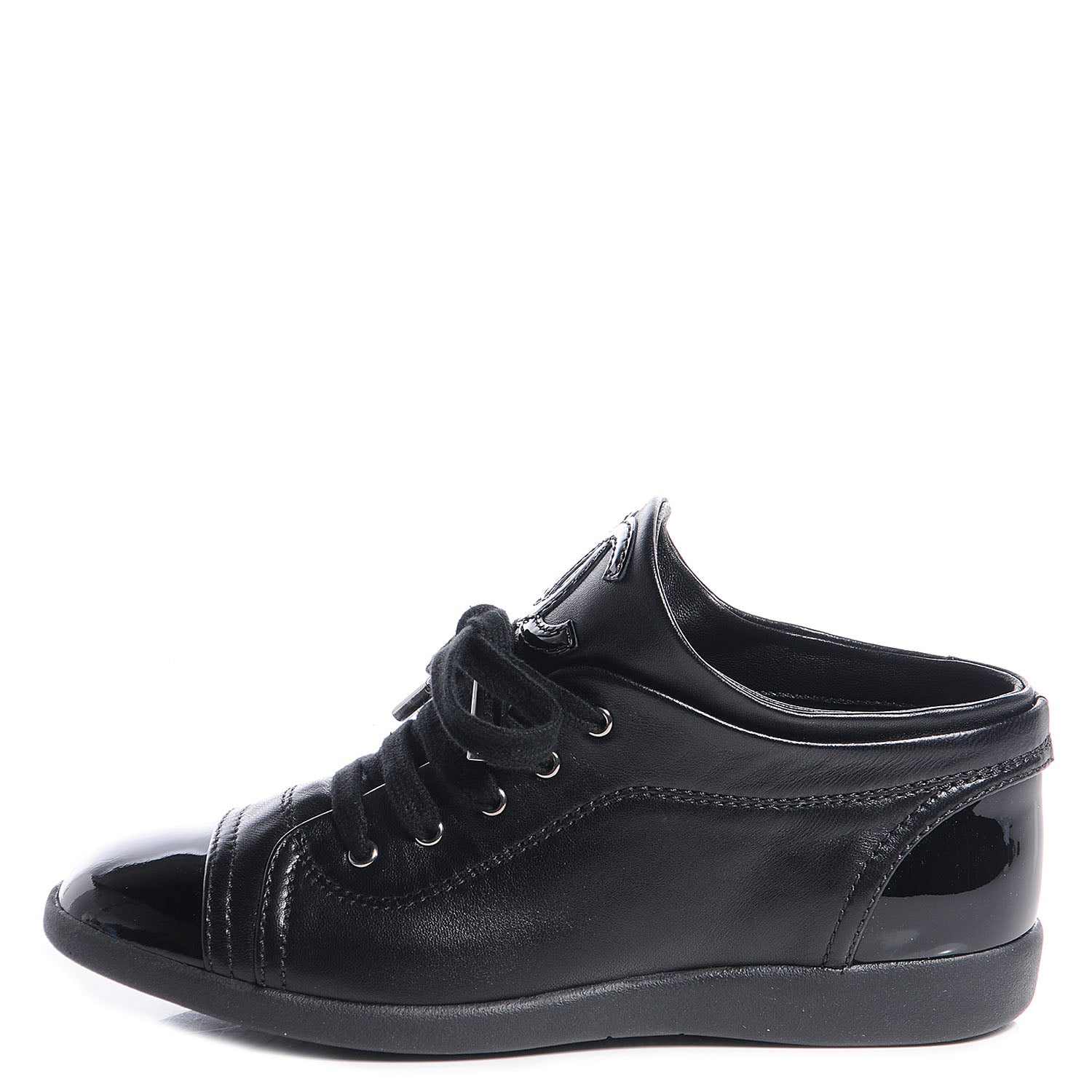 Chanel Lambskin Patent Cap Toe CC Sneakers 35 Black 1 of 6