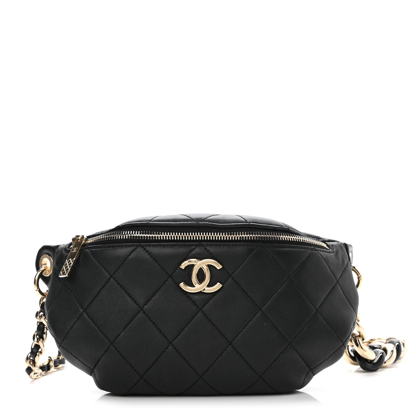 Lambskin Quilted Resin Bi-Color Waist Bag Fanny Pack Black
