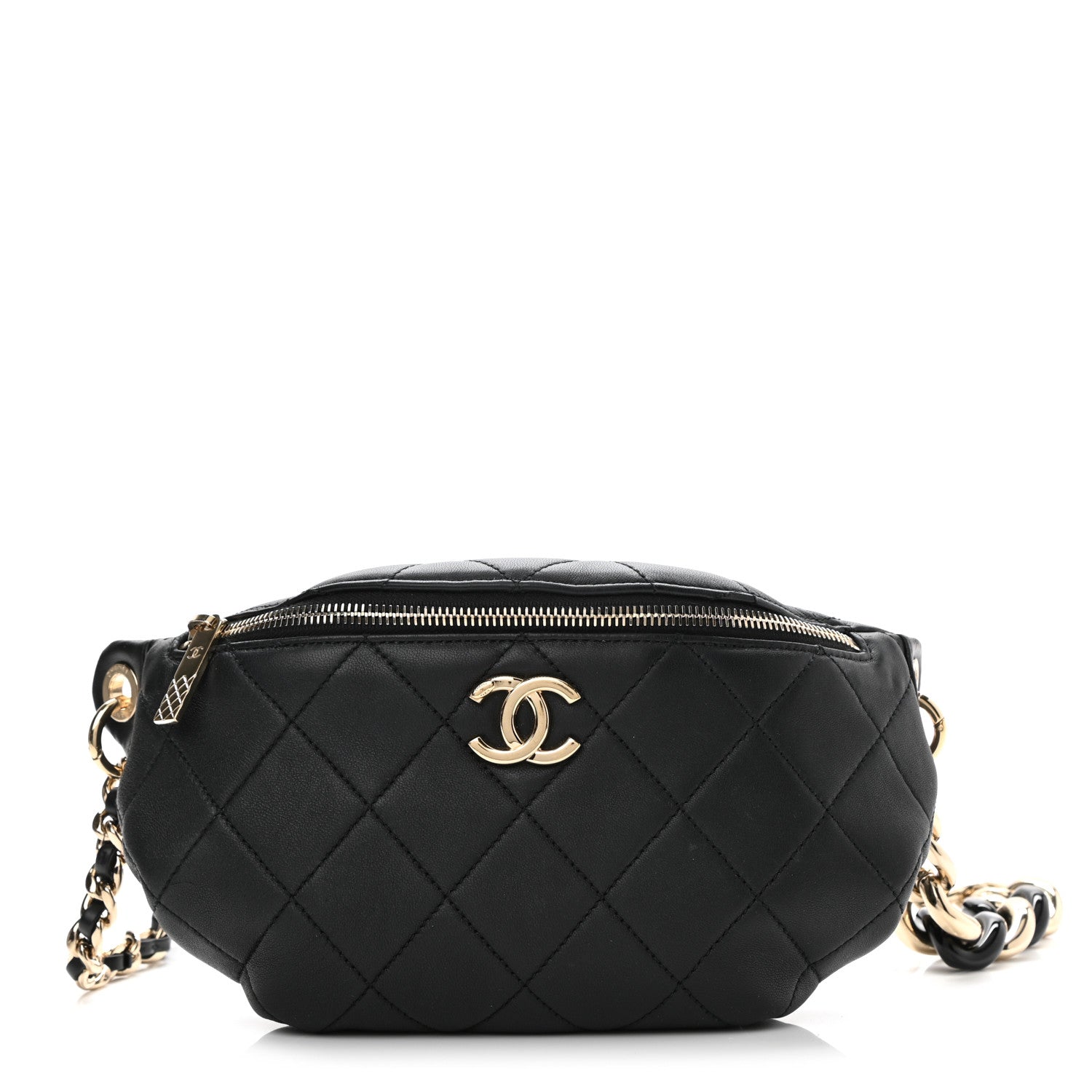 Chanel Lambskin Quilted Resin Bi-Color Waist Bag Fanny Pack Black 1 of 10