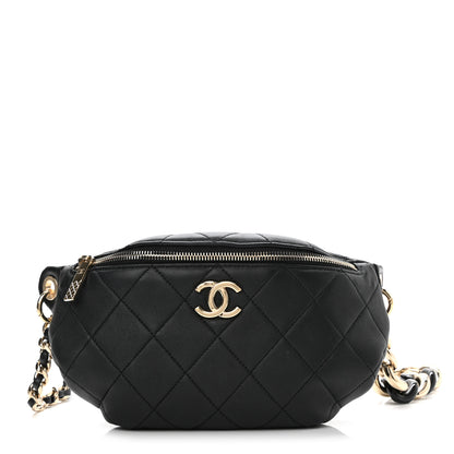Chanel Lambskin Quilted Resin Bi-Color Waist Bag Fanny Pack Black 1 of 10