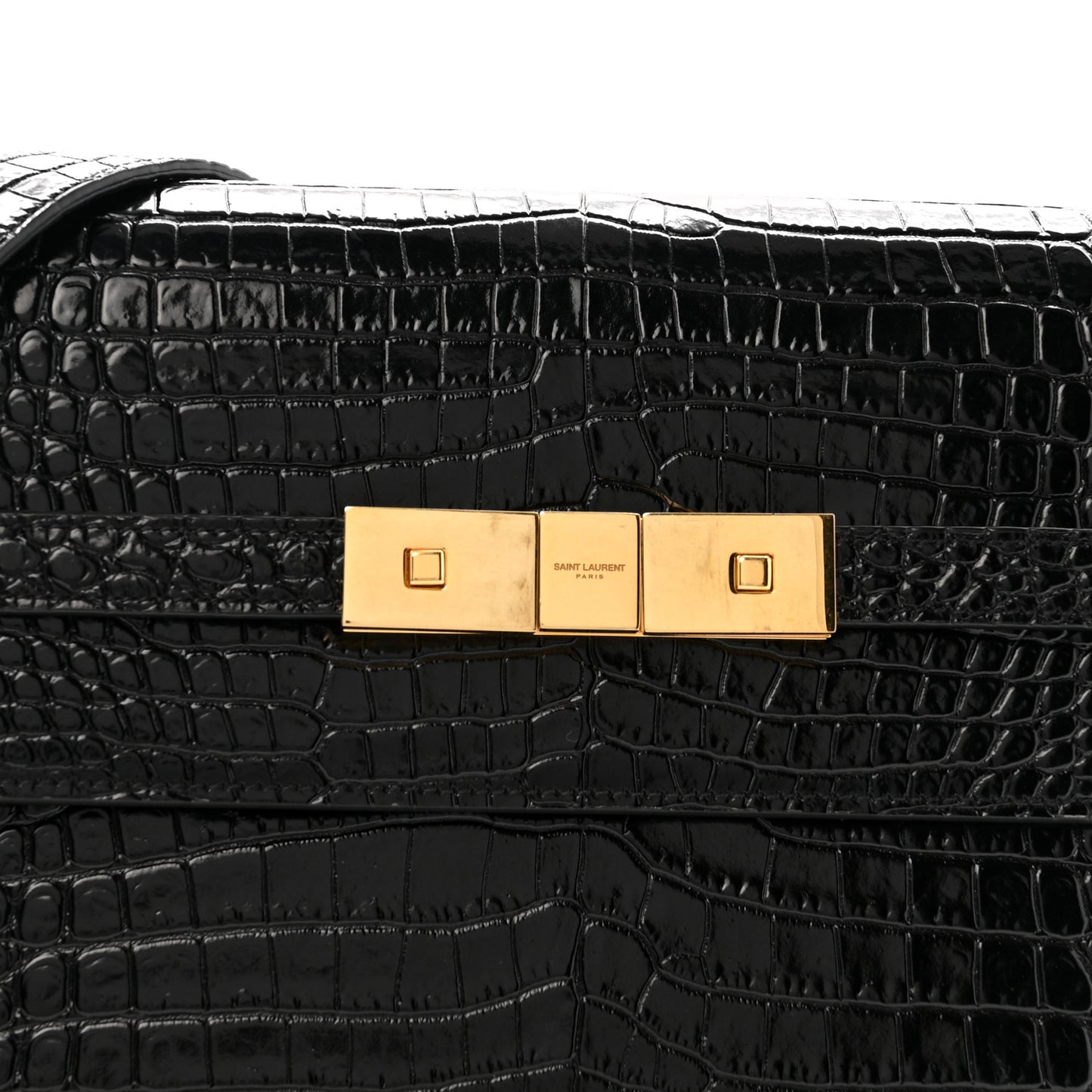 Shiny Calfskin Crocodile Embossed Manhattan Baguette Black