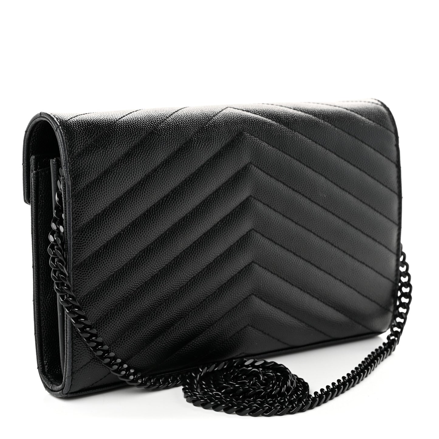 Grain De Poudre Matelasse Chevron Monogram Monochrome Envelope Chain Wallet Black