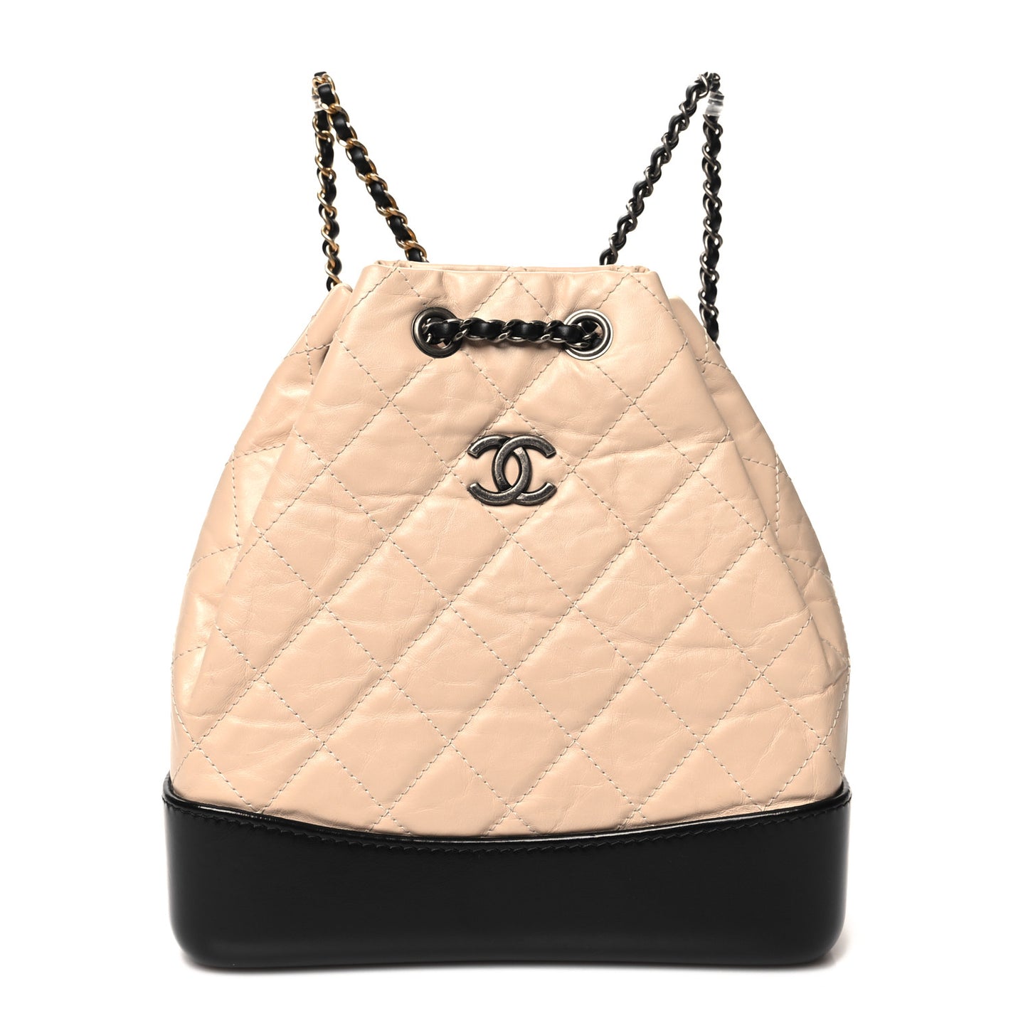 Aged Calfskin Quilted Small Gabrielle Backpack Beige Black