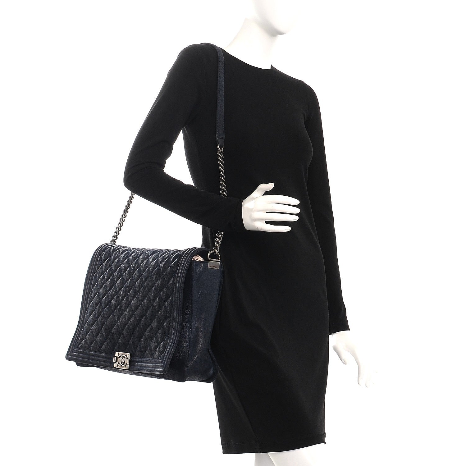 Chanel Iridescent Calfskin Large Gentle Boy Flap Navy Blue 2 of 8