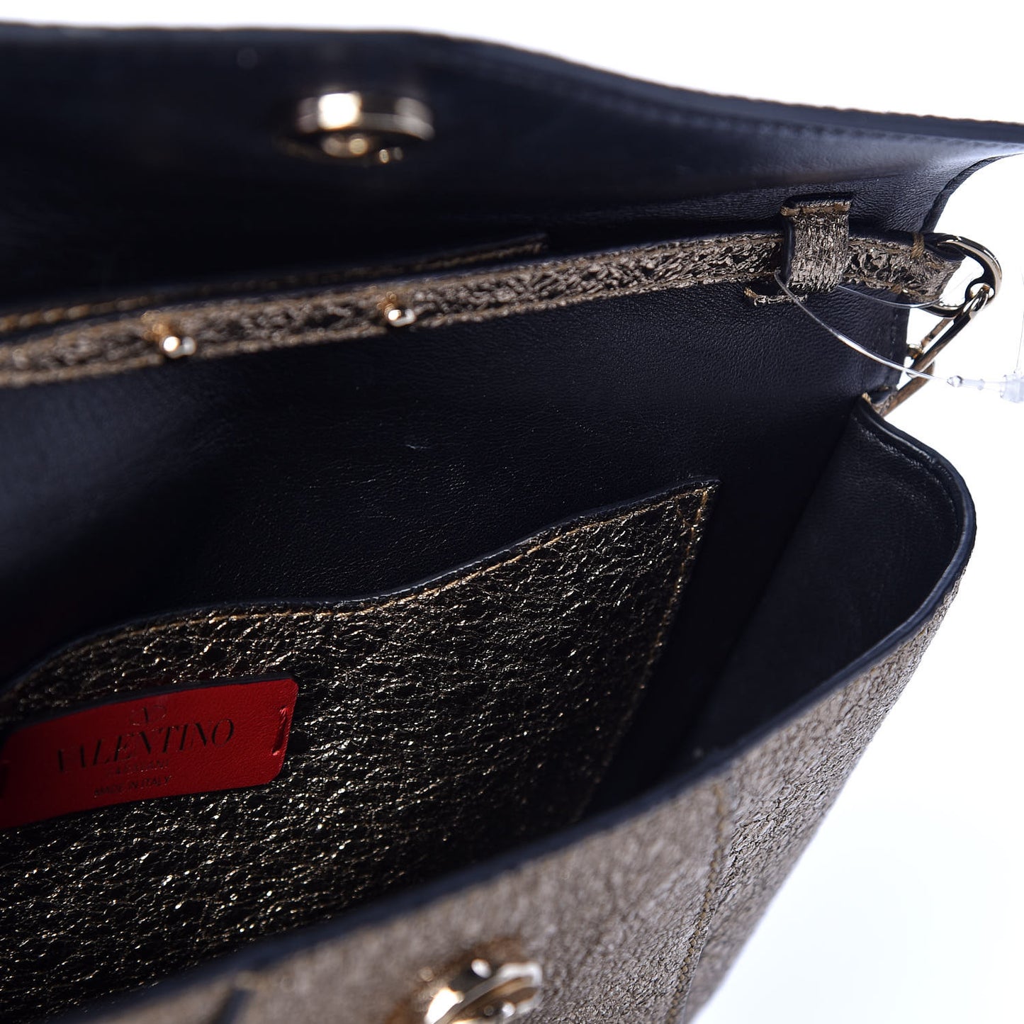 Metallic Calfskin V Rivet Chain Clutch Platinum