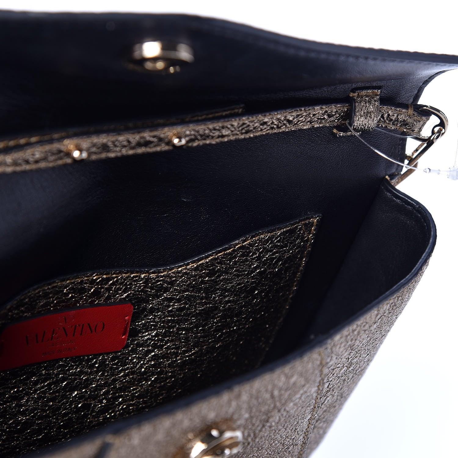 Valentino Garavani Metallic Calfskin V Rivet Chain Clutch Platinum 4 of 11
