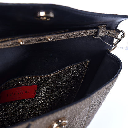 Valentino Garavani Metallic Calfskin V Rivet Chain Clutch Platinum 4 of 11
