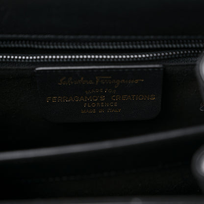 Salvatore Ferragamo Brushed Off Calfskin Iconic Top Handle Bag Black 6 of 9