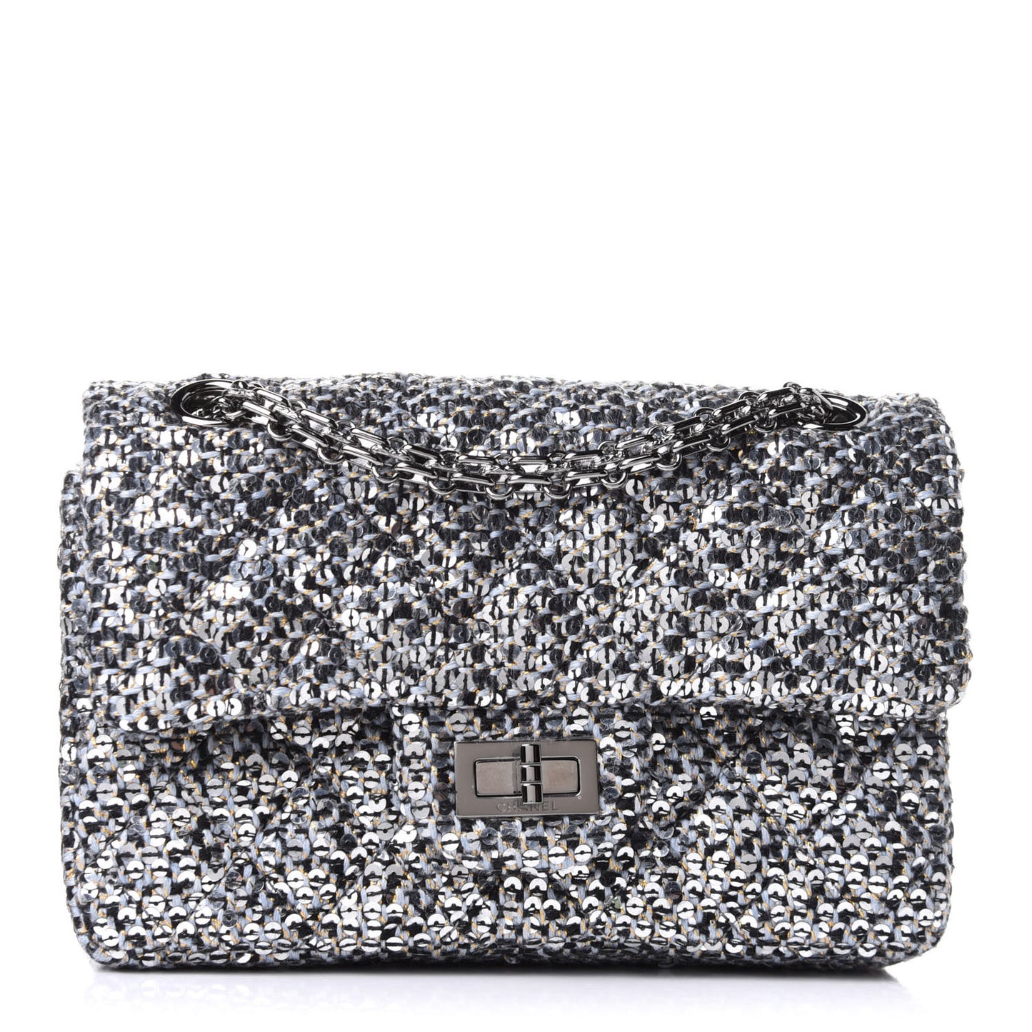 Tweed Quilted 2.55 Reissue Mini Flap Silver Black Gold