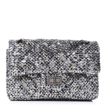 Chanel Tweed Quilted 2.55 Reissue Mini Flap Silver Black Gold 1 of 14