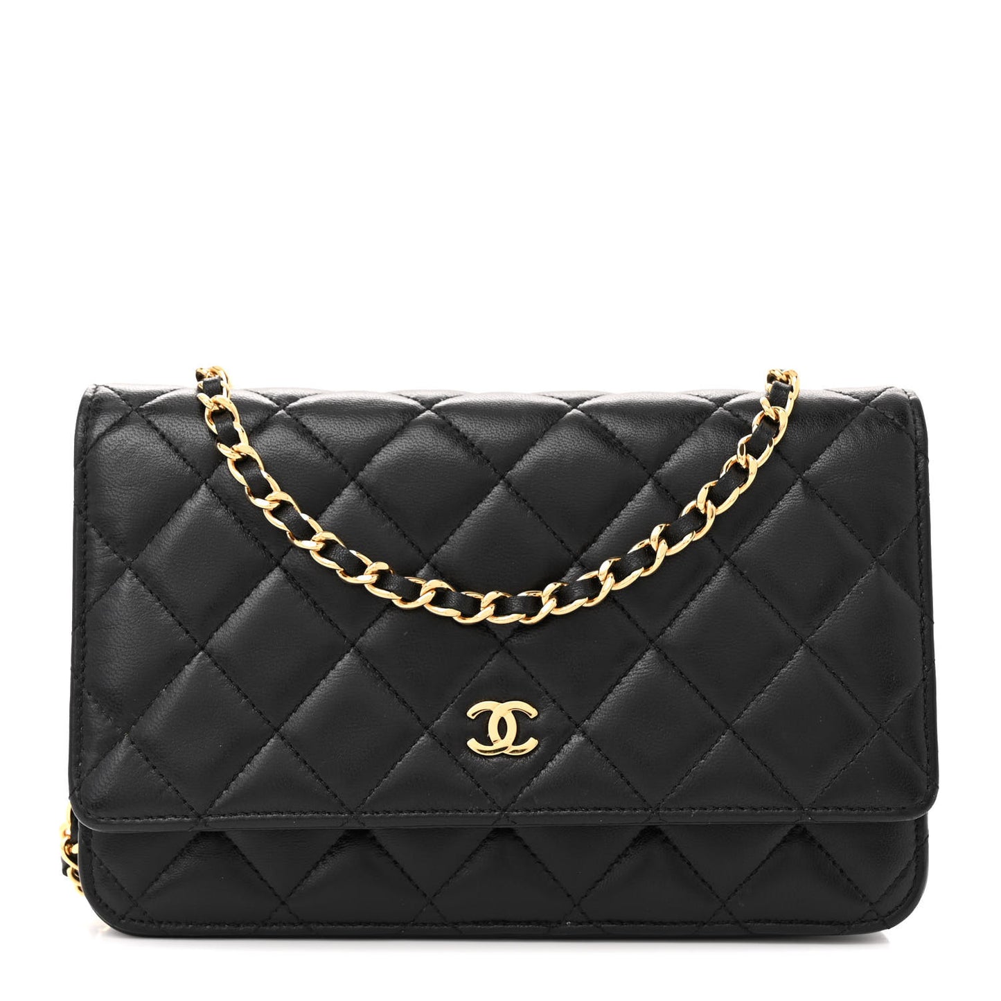 Lambskin Quilted Wallet On Chain WOC Black