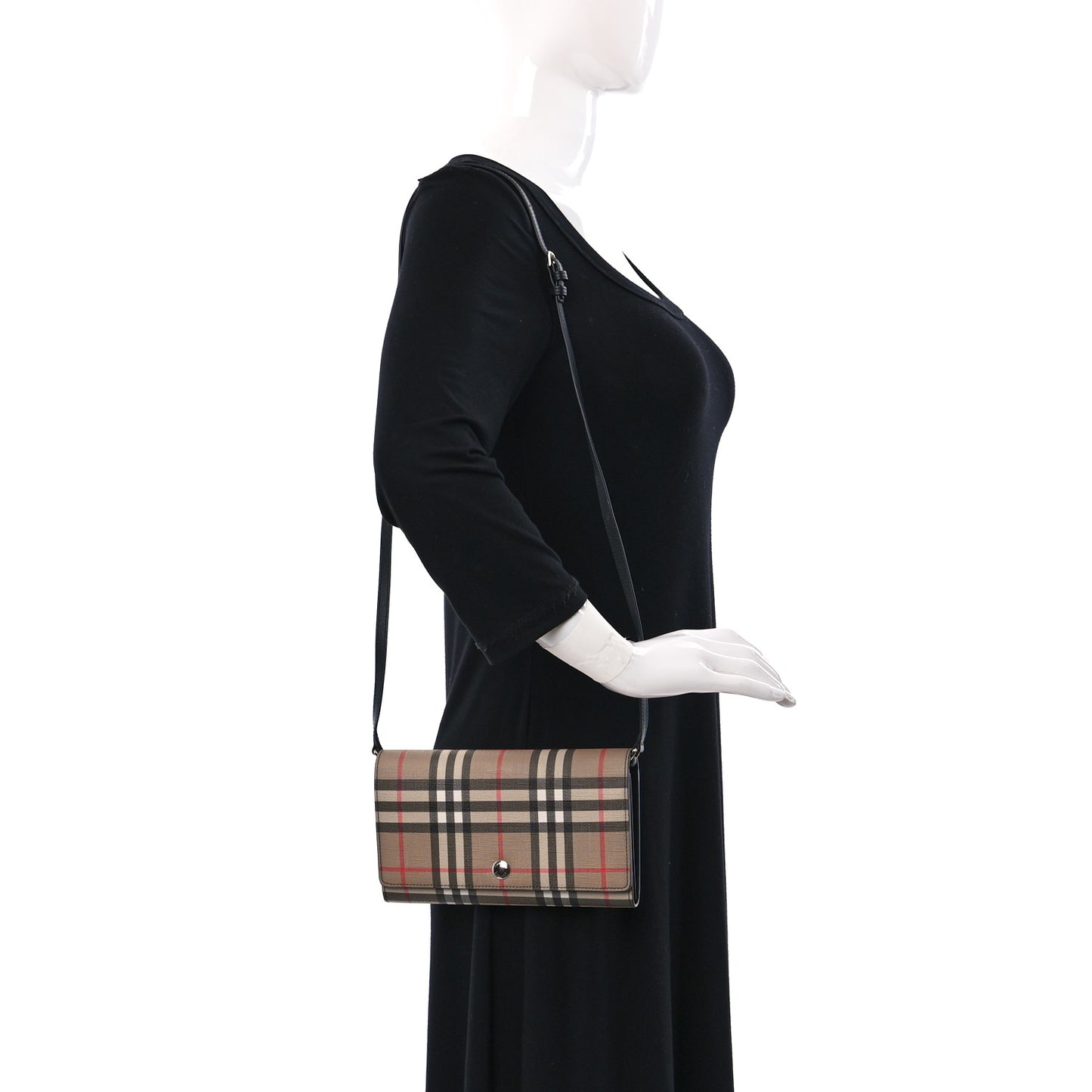 E-Canvas Vintage Check Wallet with Detachable Strap Black