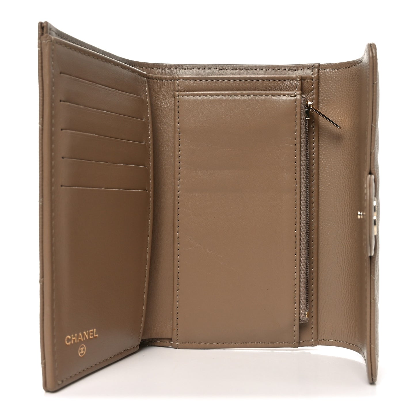 Caviar Quilted Medium Flap Wallet Beige